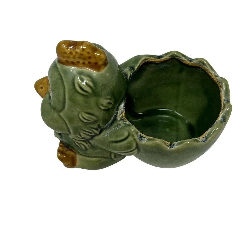 Vintage‎ Green Glazed Ceramic Pottery Duck Planter Retro